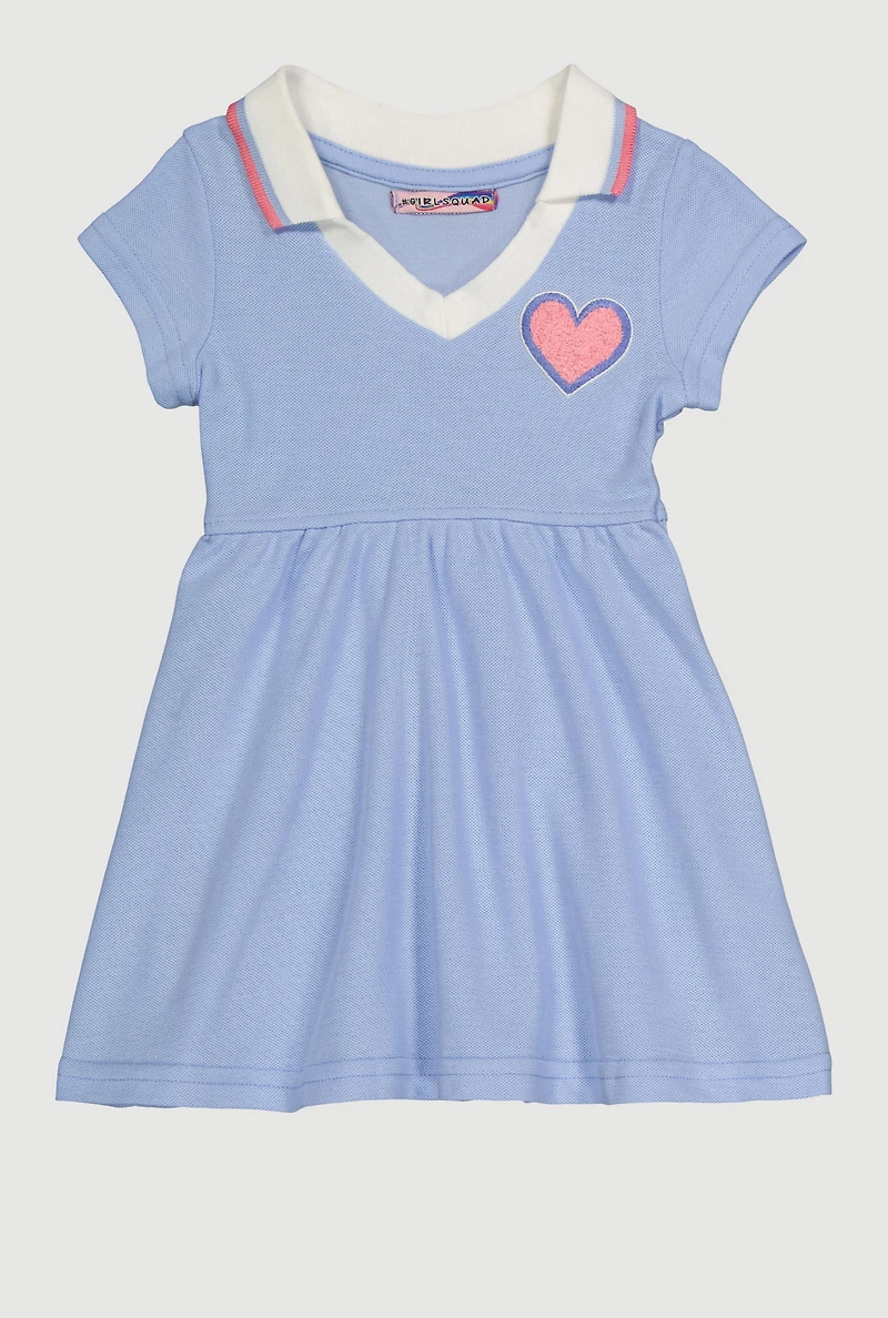 Toddler Girls Chenille Heart Varsity Stripe Skater Dress, Blue, Size 3T