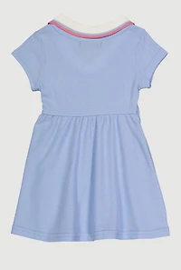 Toddler Girls Chenille Heart Varsity Stripe Skater Dress, Blue, Size 3T
