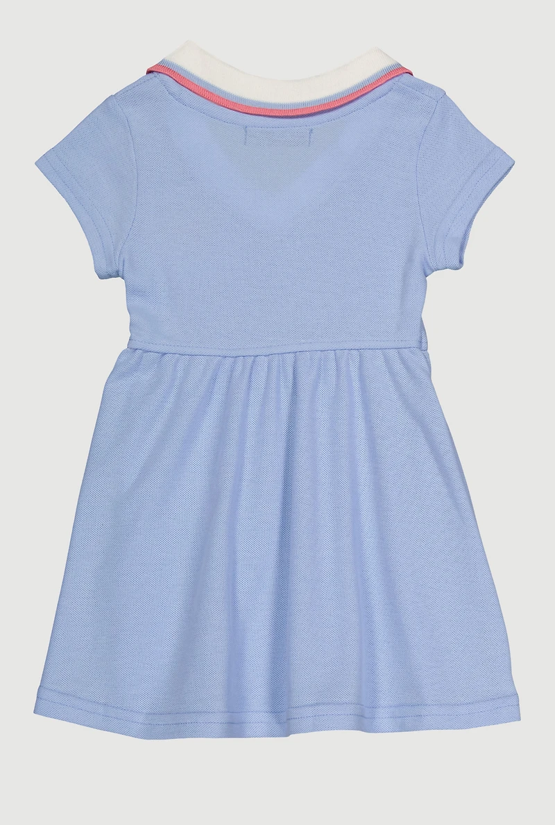 Toddler Girls Chenille Heart Varsity Stripe Skater Dress, Blue, Size 3T