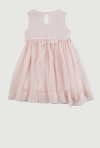Toddler Girls Flower Applique Sequin Detail Tulle Dress, Pink, Size 3T