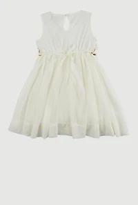 Toddler Girls Sequin Flower Detail Tulle Dress, White, Size 2T