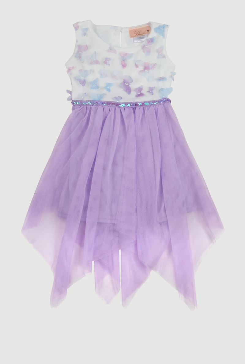 Toddler Girls 3D Butterfly Sequin Tutu Dress, Purple,