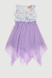 Toddler Girls 3D Butterfly Sequin Tutu Dress, Purple,