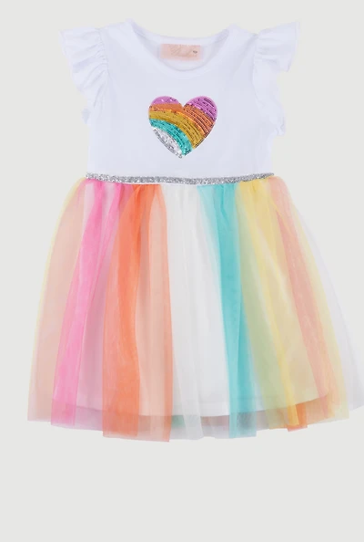 Toddler Girls Heart Sequin Rainbow Tutu Dress