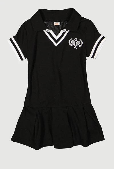 Toddler Girls Tennis Pleated Polo Dress, Black, Size 2T