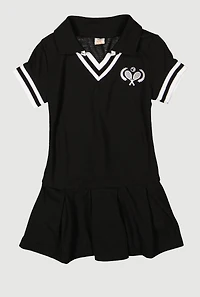 Toddler Girls Tennis Pleated Polo Dress, Black, Size 2T
