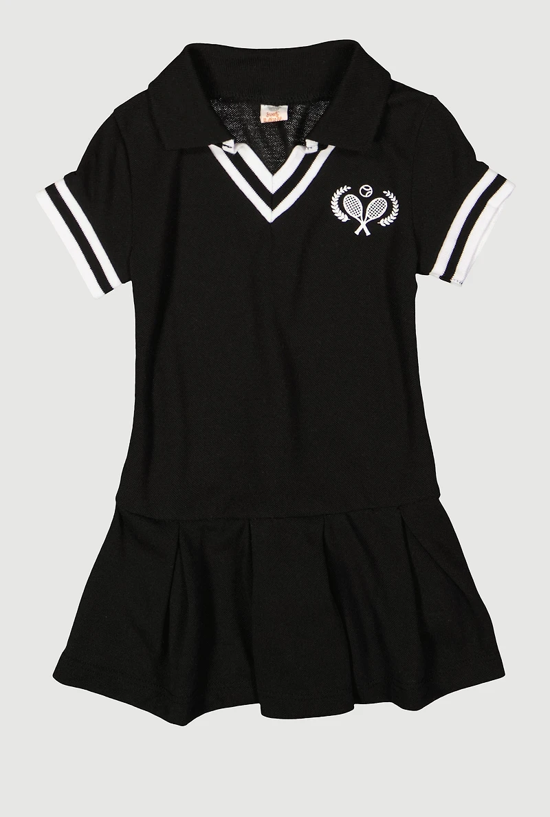 Toddler Girls Tennis Pleated Polo Dress, Black, Size 2T