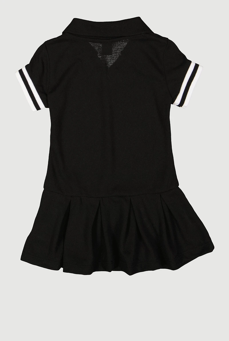 Toddler Girls Tennis Pleated Polo Dress, Black, Size 2T