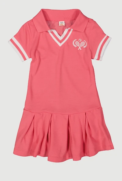 Toddler Girls Tennis Pleated Polo Dress, Pink, Size 2T