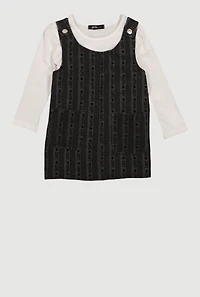 Toddler Girls Denim Overall Dress with Long Sleeve Top