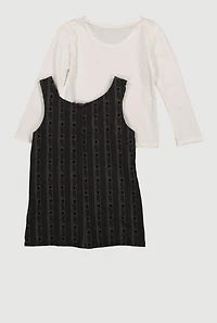 Toddler Girls Denim Overall Dress with Long Sleeve Top