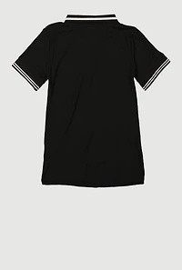 Toddler Girls Rib Knit Varsity Stripe Positive Vibes Dress, Black, Size 2T