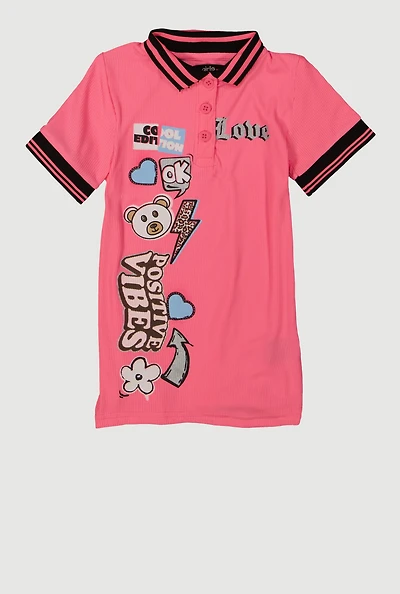 Toddler Girls Rib Knit Varsity Stripe Positive Vibes Dress, Pink, Size 2T