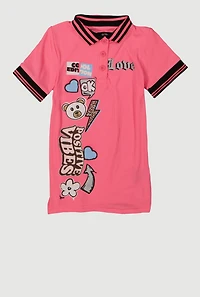 Toddler Girls Rib Knit Varsity Stripe Positive Vibes Dress, Pink, Size 2T