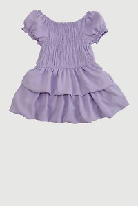Toddler Girls Puff Sleeve Tiered Bubble Hem Dress