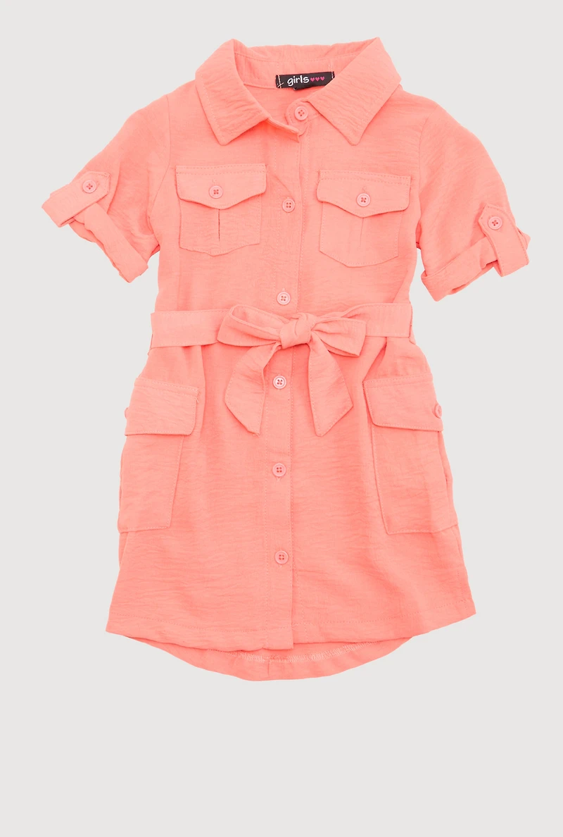 Toddler Girls Airy Utility Shirt Dress,