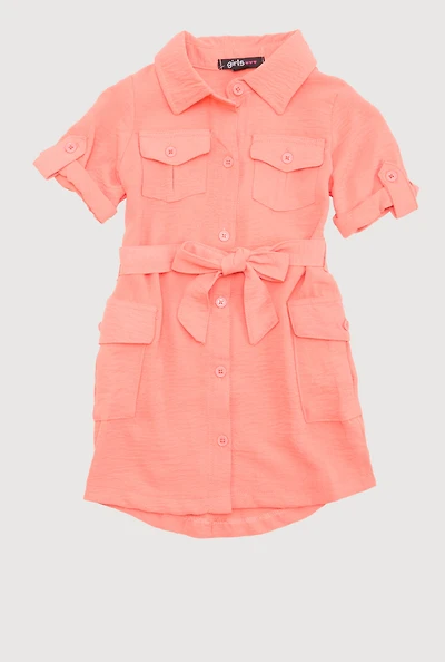 Toddler Girls Airy Utility Shirt Dress,