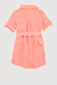 Toddler Girls Airy Utility Shirt Dress,