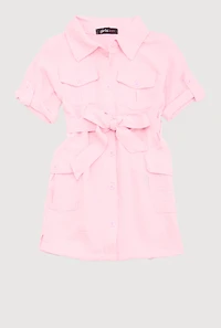 Toddler Girls Airy Utility Shirt Dress, Pink, Size 3T