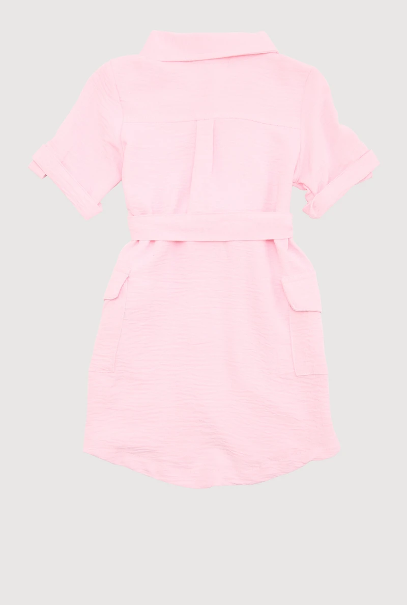 Toddler Girls Airy Utility Shirt Dress, Pink, Size 3T