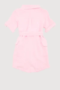 Toddler Girls Airy Utility Shirt Dress, Pink, Size 3T