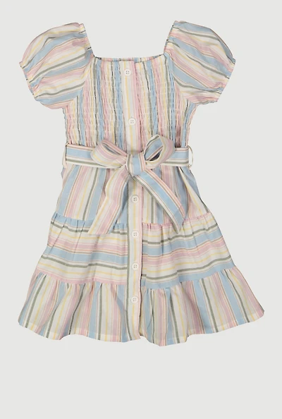 Toddler Girls Smocked Button Front Tiered Dress, Multi, Size 2T