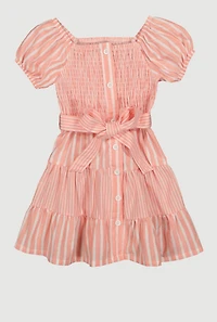 Toddler Girls Smocked Button Front Tiered Dress, Pink, Size 2T