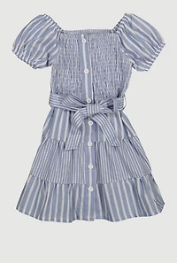 Toddler Girls Smocked Button Front Tiered Dress