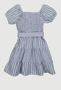 Toddler Girls Smocked Button Front Tiered Dress, Blue, Size 3T