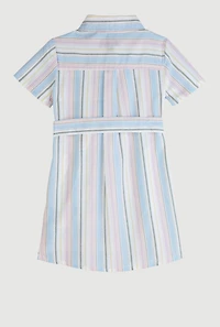 Toddler Girls Striped Shirt Dress, Blue,