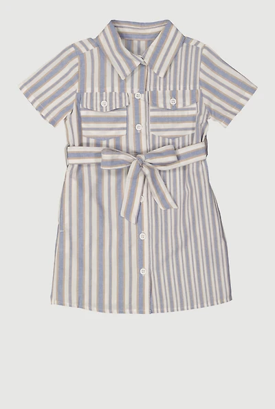 Toddler Girls Striped Shirt Dress, Blue, Size 2T
