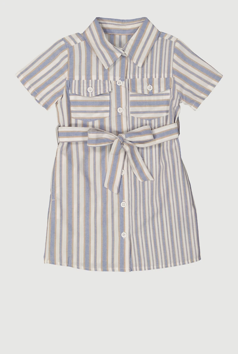Toddler Girls Striped Shirt Dress, Blue,