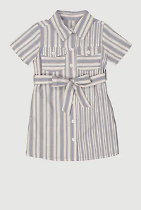 Toddler Girls Striped Shirt Dress, Blue,