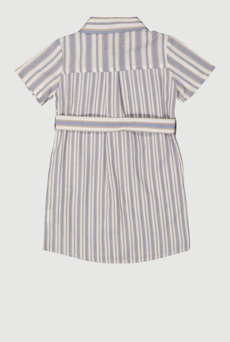 Toddler Girls Striped Shirt Dress, Blue,