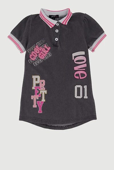 Toddler Girls Graphic Puff Sleeve Denim Polo Dress