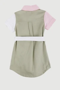 Toddler Girls Twill Color Block Shirt Dress, Multi,