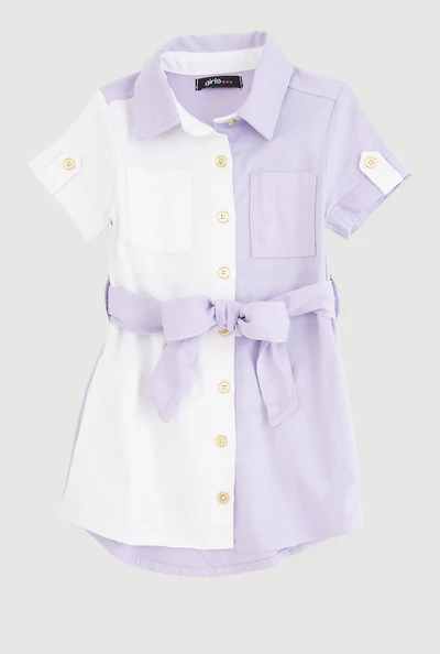 Toddler Girls Color Blocked Shirt Dress, Purple, Size 2T