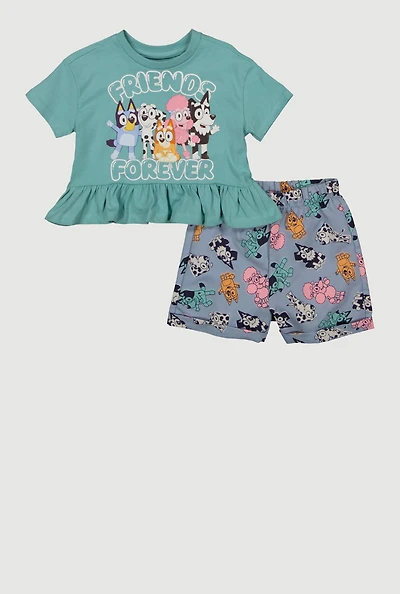 Toddler Girls Friends Forever Bluey Graphic Tee and Shorts