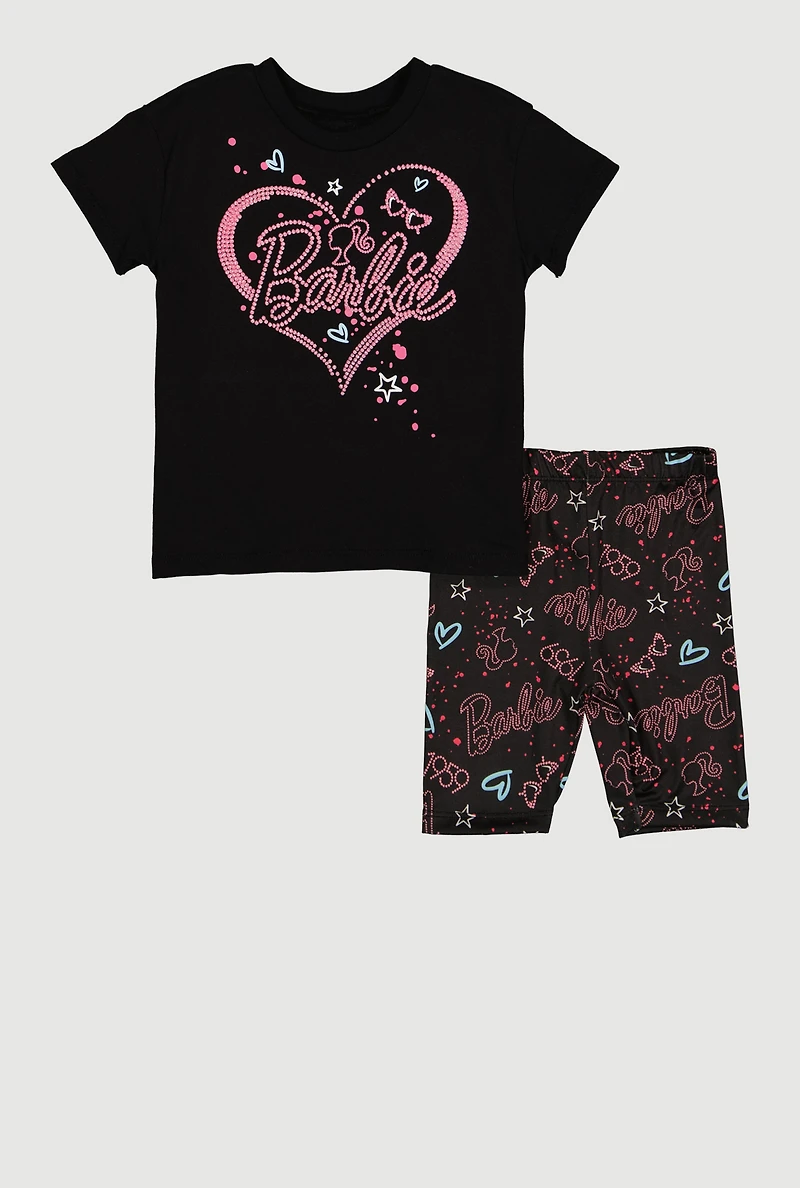 Toddler Girls Barbie Glitter Graphic Tee and Bike Shorts