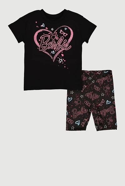 Toddler Girls Barbie Glitter Graphic Tee and Bike Shorts