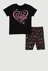 Toddler Girls Barbie Glitter Graphic Tee and Bike Shorts