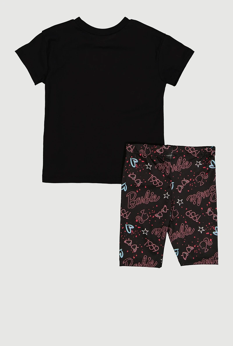 Toddler Girls Barbie Glitter Graphic Tee and Bike Shorts