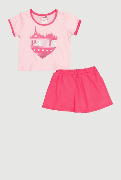 Toddler Girls Paris Graphic Tee and Skirt, Pink,