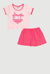 Toddler Girls Paris Graphic Tee and Skirt, Pink,