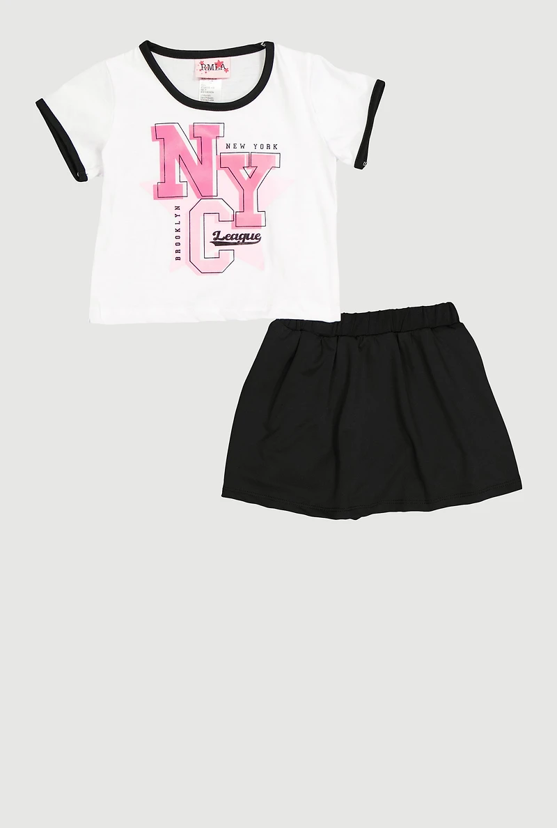 Toddler Girls NYC League Graphic Tee and Skort, Multi, Size 2T