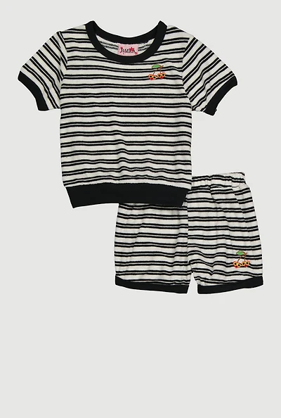 Toddler Girls Cherry Detail Striped Terry Cloth Top and Shorts, Multi, Size 3T