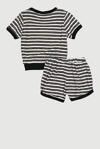 Toddler Girls Cherry Detail Striped Terry Cloth Top and Shorts, Multi, Size 3T