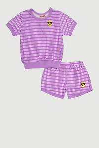 Toddler Girls Sun Detail Striped Terry Cloth Top and Shorts, Multi, Size 3T
