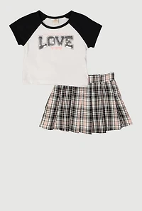 Toddler Girls All You Need Is Love Tee and Plaid Skirt