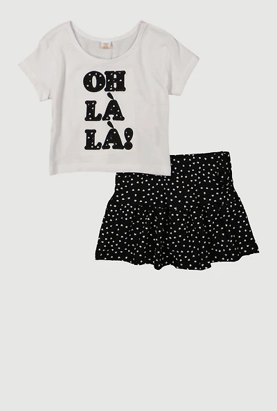 Toddler Girls Oh La Graphic Tee and Ruffle Trim Skort